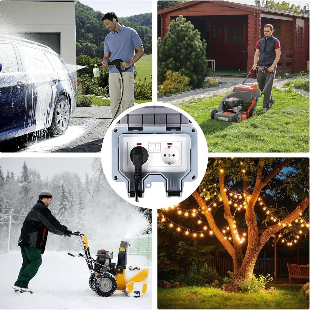 EIOMR Waterproof Socket Box, IP66 Rated Water EU French UK Universal Standard Power Plug Perfect for Outdoor, Bathroom, Kitchen