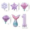 Mermaid Theme Balloon Set, Fish Tail Shell Shape 40-inch Digital Aluminum Film Birthday Party Decoration Props