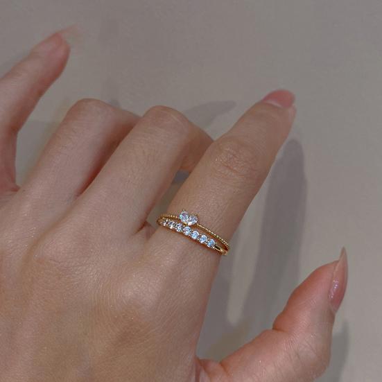 Yousheng Women Ring Opening Minimalist Elegant Luxury Golden Rhinestone Embedded Love Heart Finger Ring Fashion Jewelry