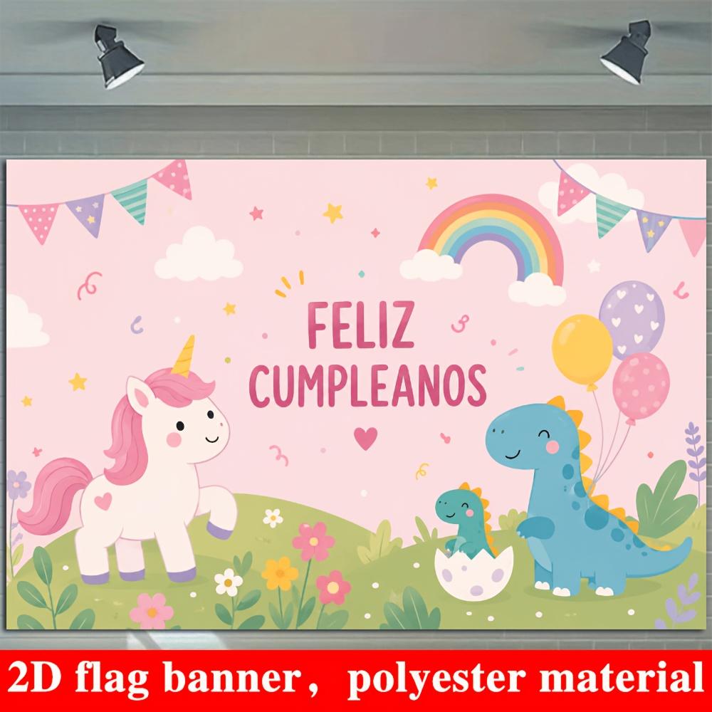 Unicorn Dinosaur Birthday Banner Backdrop Cute Polyester Photo Wall Decor