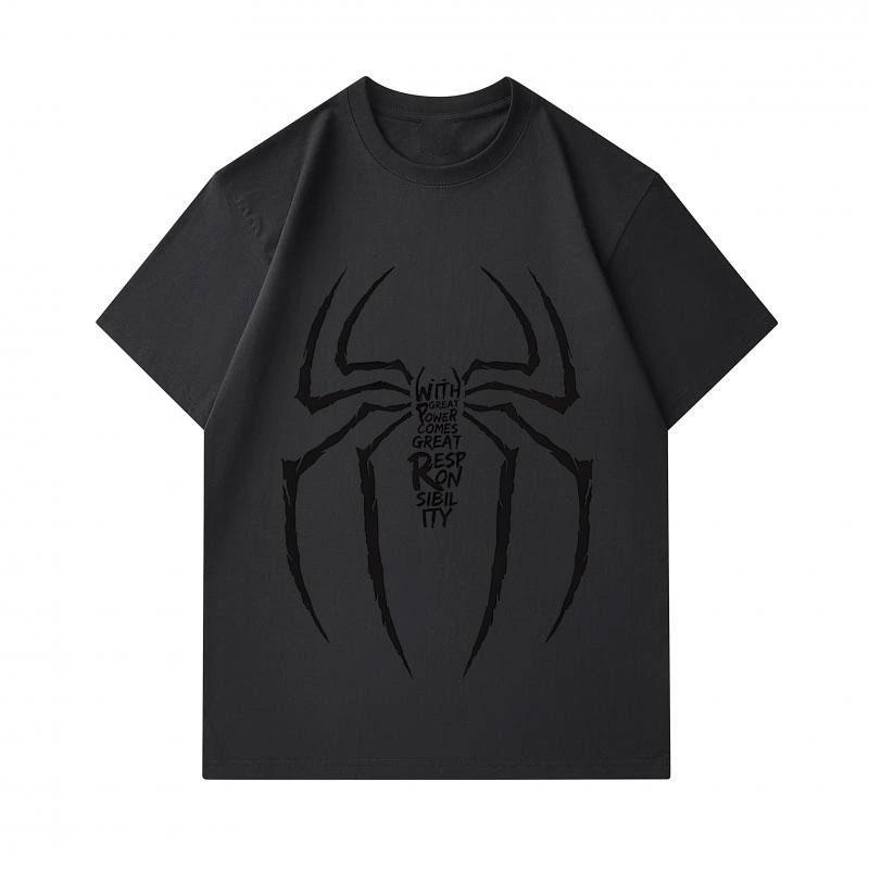 Men's 100% Cotton Short Sleeve Crew Neck T-shirt, Classic Spider Silhouette Print With Inspirational Lettering Graphic Casual Comfortable Lightweight