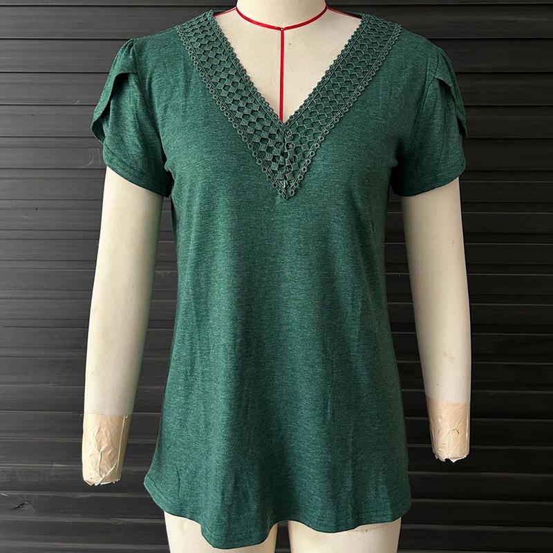 2024 Summer V-neck Loose Petal Sleeve Blouse Women Solid Elegant Plus Size Casual Shirt Women Vintage Simple Office Lady Blouses Tops 24313