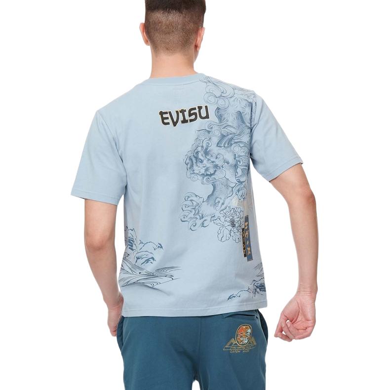 Evisu SS22 Shishi Dog Letter Print T-Shirt Men Tops Blue 2ESHTM2TS514XXCT