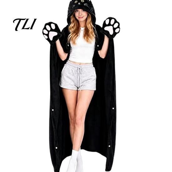 Gemütlicher Schlafanzug Tier-Tragbare Decke Hoodie, Übergröße Fleece-Sweatshirt für Erwachsene, Bequeme Umhang-Schlafkleidung, Halloween-Cosplay-Kostüm mit Plüschkapuze