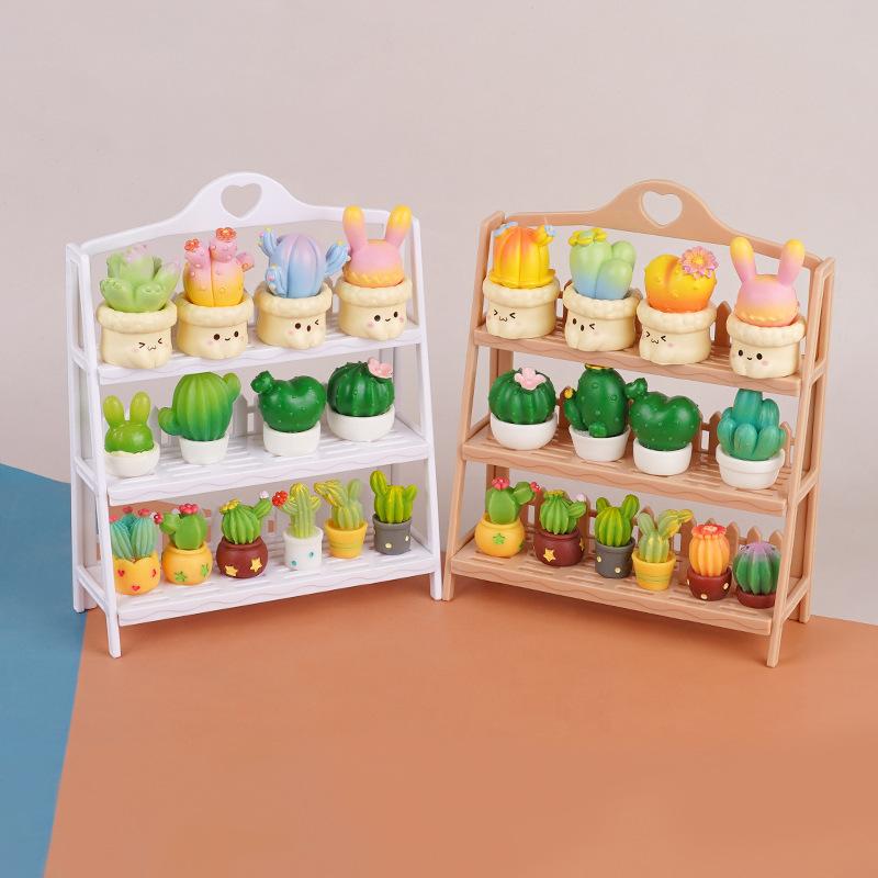 Mini Simulation Play House Bread Rack Flower Rack Supermarket Model Doll House Ornament Children Play House Toys