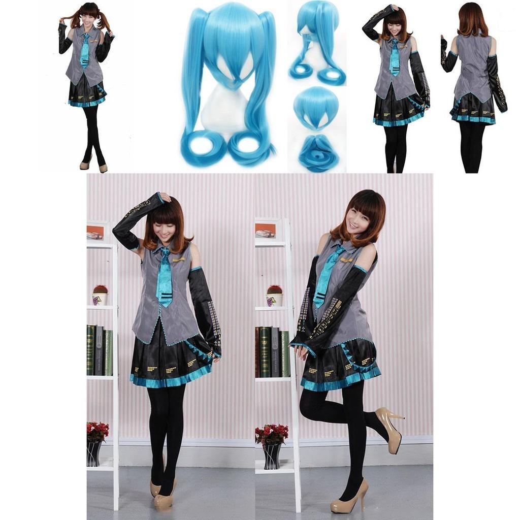 Exquisite Hatsune Miku Vocaloid Cosplay Costume Wig Tops Dress Tie Complete Outfit