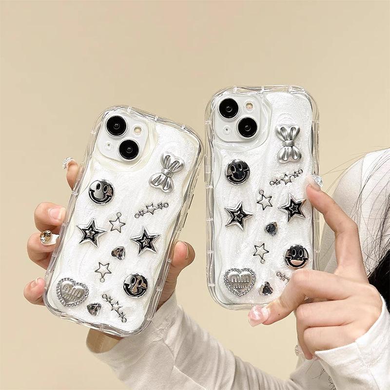 For Apple 17Promax Glue All-inclusive Mobile Phone Case for IPhone15 Smiley Face 14 Bow 13 Star Love