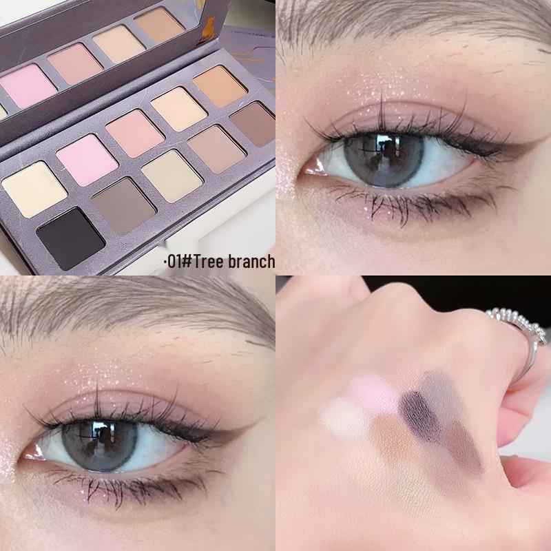 MYHO Ten-Color Wooden Branch Earth Tone Palette: Matte, Brighten, Highlight & Contour Eyeshadow and Blush for Daily Use.