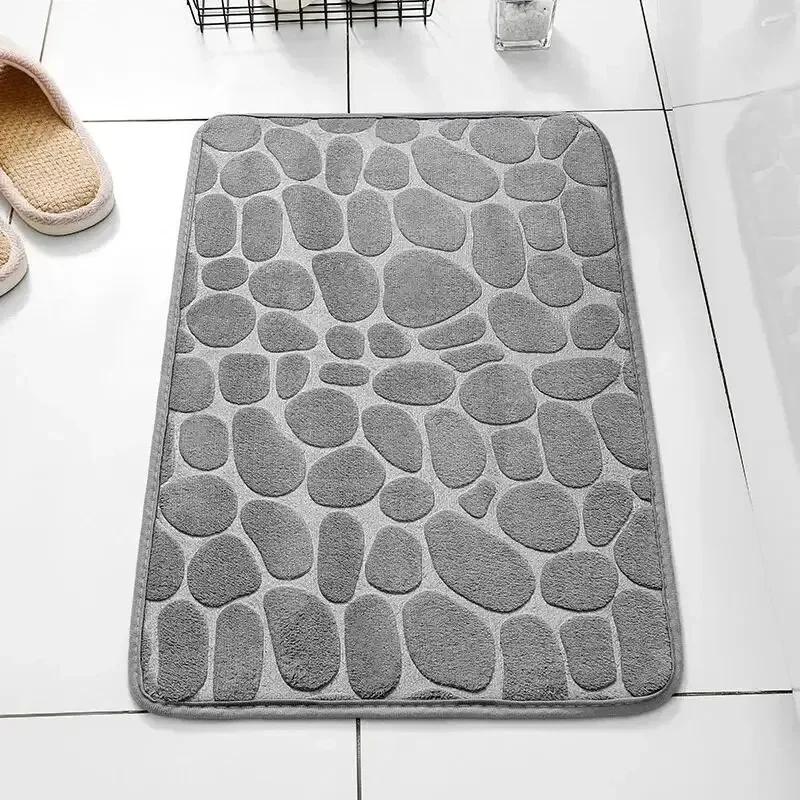 

1 Pcs Memory Foam Embossed Velvet Carpet Bathroom Living Room Non-Slip Mat Cobblestone Floor Mat Home Furnishings серый