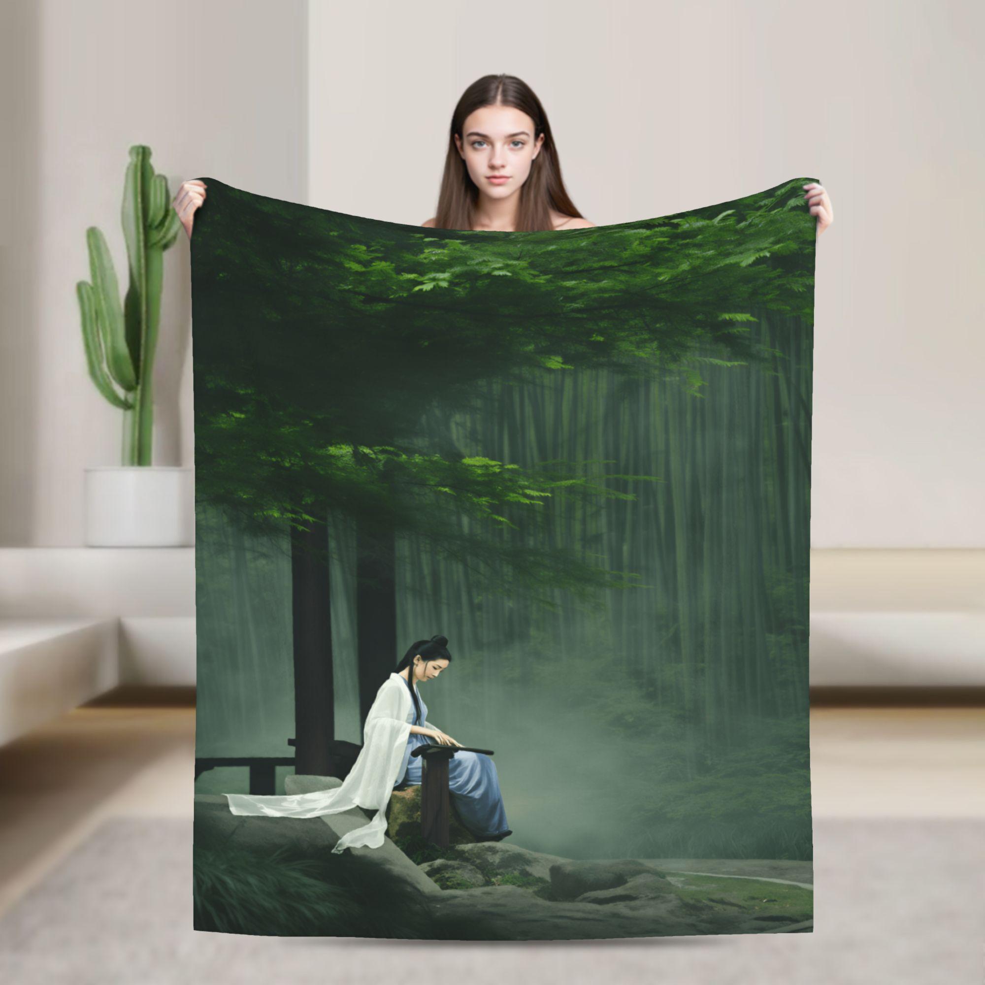 

Chinese ink painting Flannel Blanket Winter Soft Bedding Throws for Girls Boys Living Room Funny Bedspread Sofa Bed Cover 130x150cm