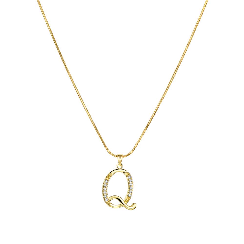 "Elegant 26-Letter Zircon Inlaid Gold Snake Chain Necklace"