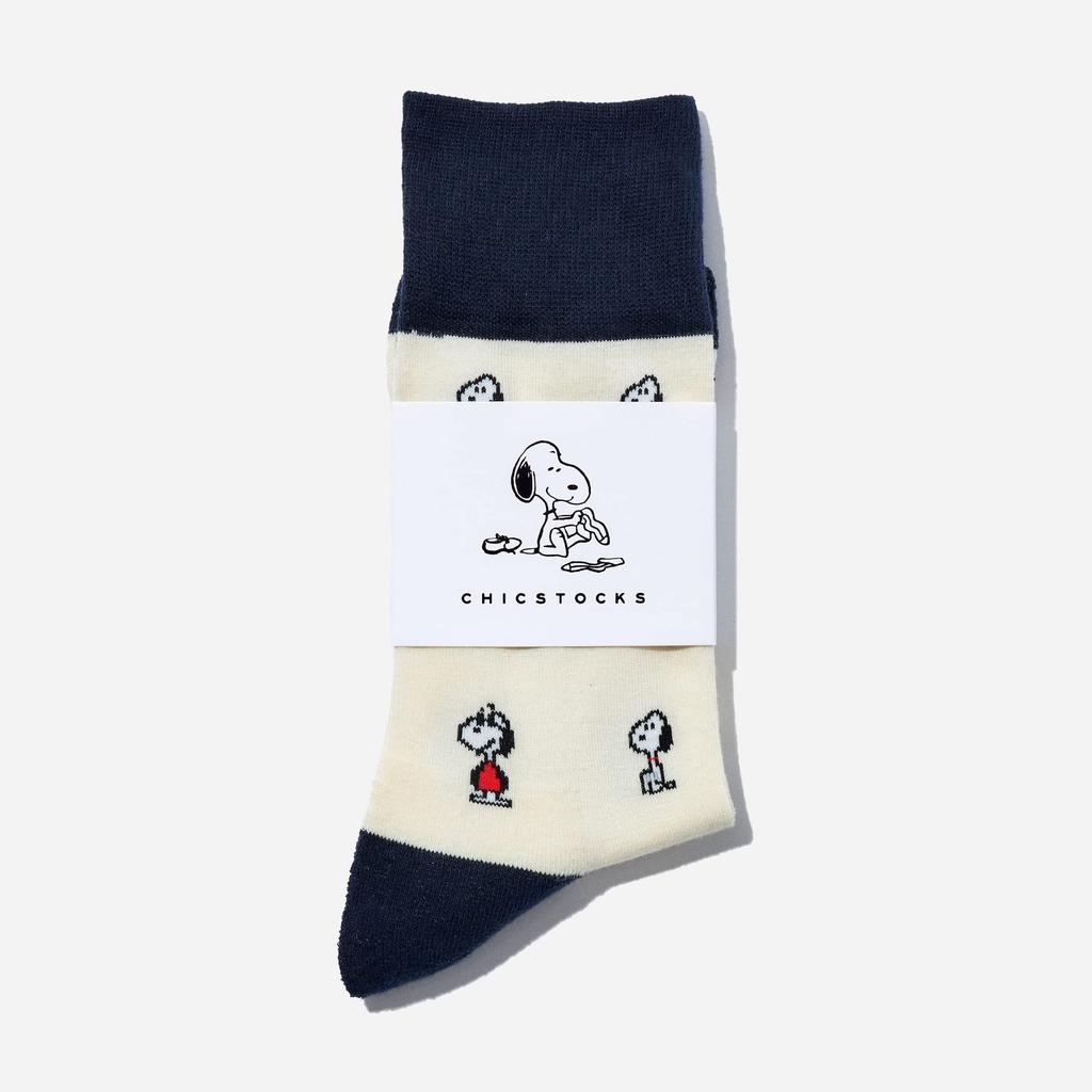 Sixtocks Snoopy Goods Snoopy Gift Socks Socks Made in Japan Line Pattern 02 x 72 Ivory x [CHICSTOCKS] <Official> Men's Women's (S, Navy)