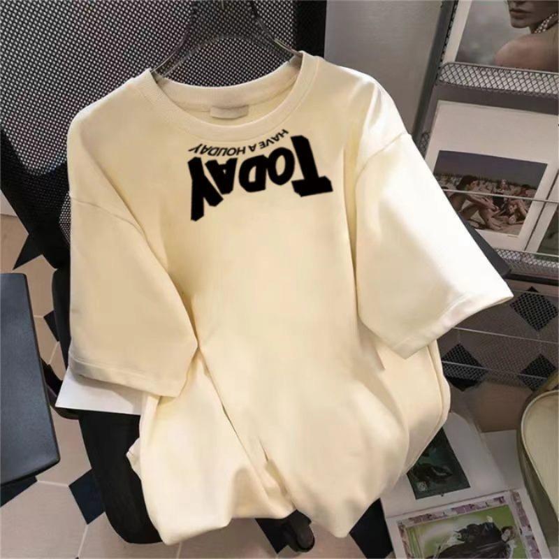 Women's Summer Trend Monogram Print Loose Shoulder Short Sleeve Top