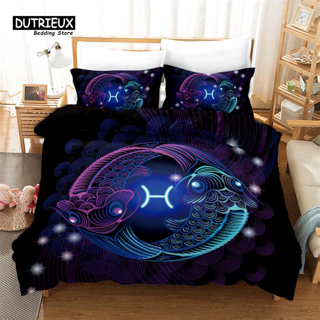 3D Aries Duvet Cover Set Twelve Constellations Bedding Set For Teens Kids Dorm Decor Microfiber Exotic Abstract Art Quilt Cover