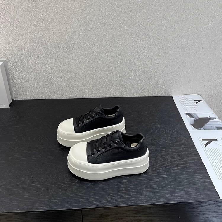 Cowhide version~ Small thick-soled leather muffin shoes for women's 2025 spring new versatile lace-up casual bread shoes