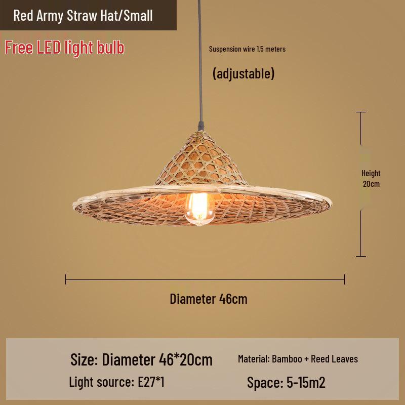 Retro Chinese Bamboo Pendant Light: Nostalgic Straw Hat Design for Hot Pot and Local Cuisine Restaurants