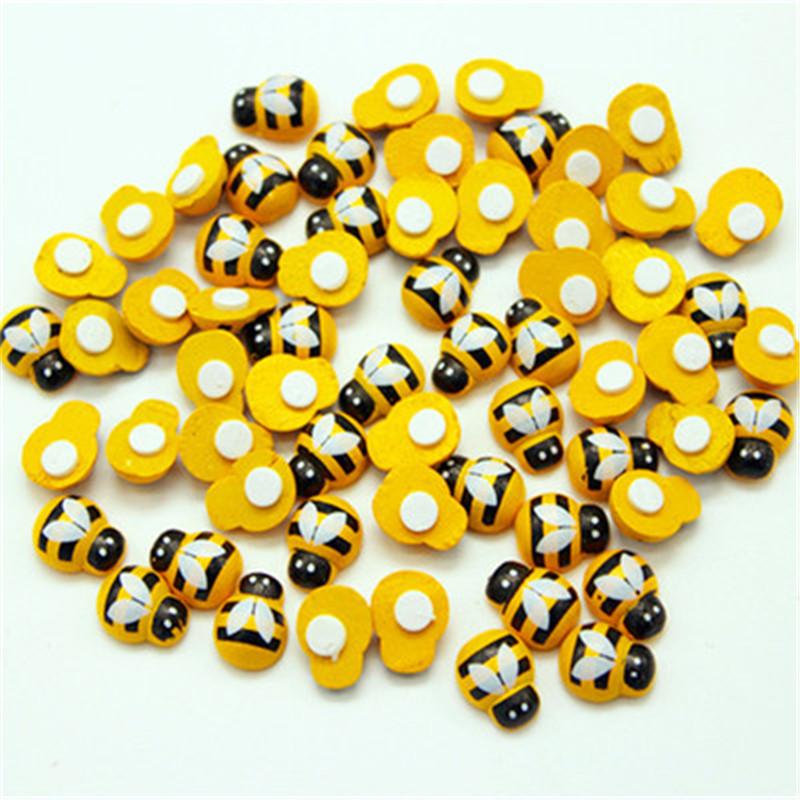 50/100pcs Bee Wooden Mini DIY Scrapbooking Easter Decoration Home Wall Decor Birt Hday Party Decorations Bee Wooden Kids Gift