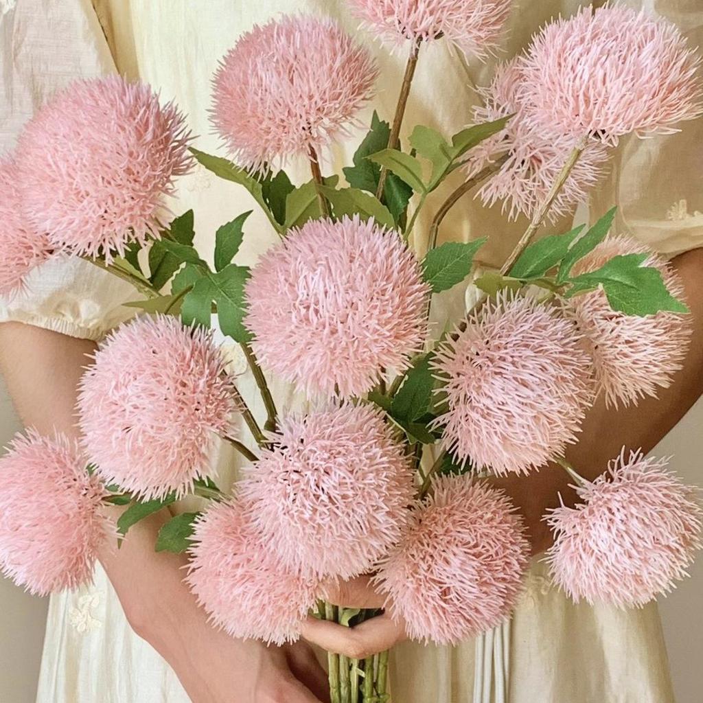 Three-Headed Soft Touch Artificial Green Pom-Pom Flower for Floral Arrangements
