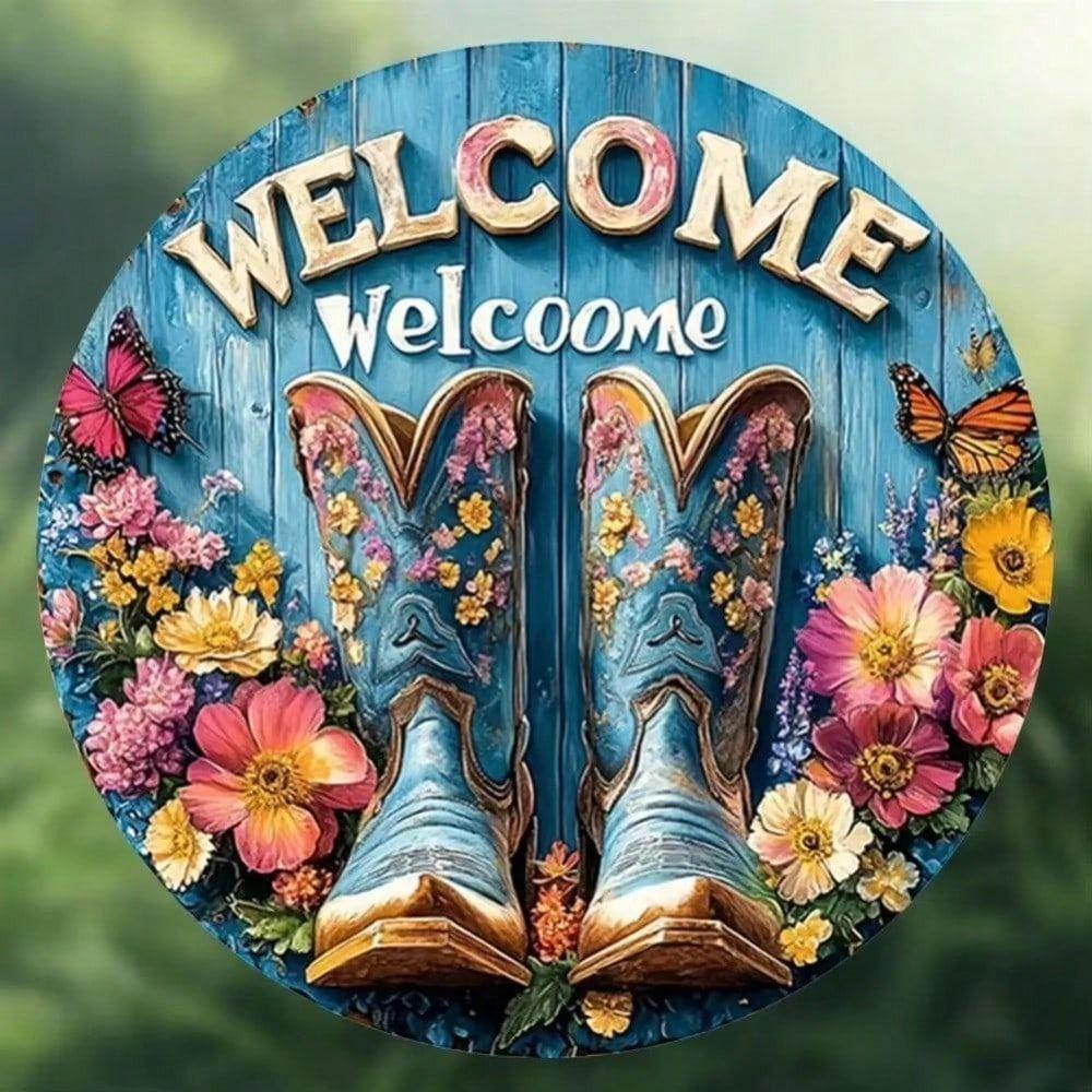 Vintage Cowboy Cactus Welcome Metal Sign Cafe Wall Decor Tin Plaque