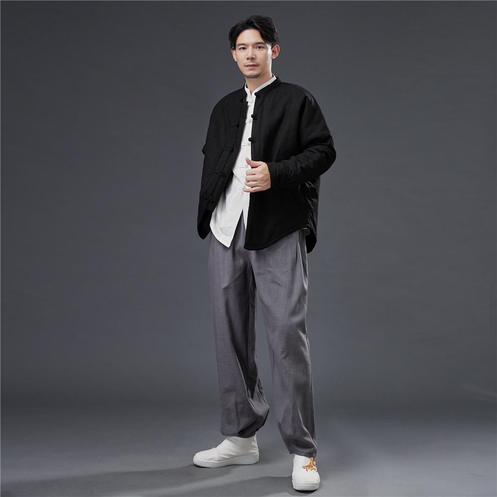 

Men s Cotton-Padded Short Jacket: Loose Autumn/Winter Cardigan Coat, Warm Chinese Style. XXL чёрный