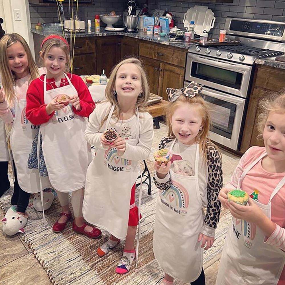 Personligt regnbågsförkläde för små flickor barn målning bakning matlagning födelsedagspresent köksdekor kocktillbehör