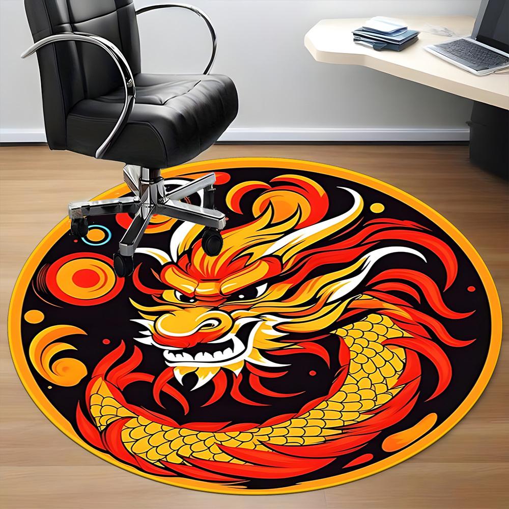 1pc Dragon Chair Carpet for Office, Round Non Slip Durable Large Size Office Carpet, Suitable for Office
