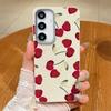 Cute Cherry Pattern TPU Leather Texture Slim Magnetic Case For Samsung S25 Ultra S24 FE S23 S22 S21 Wireless Charge Matte Shockproof Soft Phone Cover