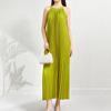 Women's Summer 2025 French Pleat Halter Neck Long Dress - Waist-Slimming High-End Vacation Style