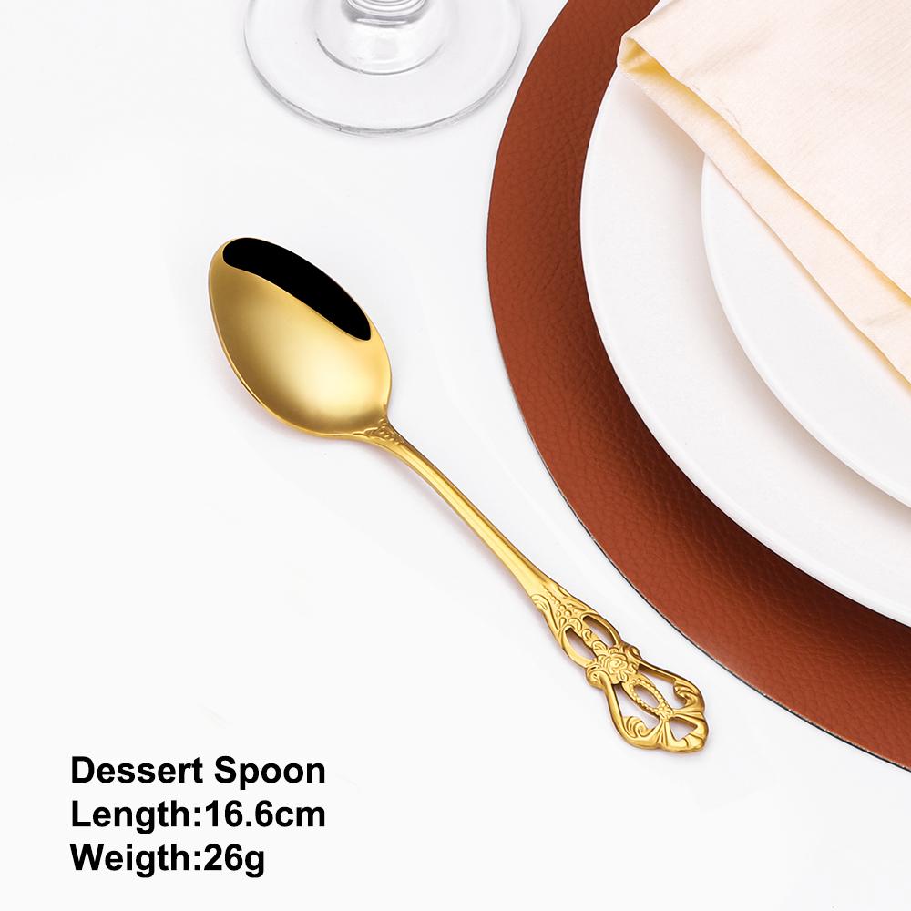 3/4/6/12Pcs Gold Dessert Spoons Stainless Steel Stiring Spoon Set Cake Salad Spoon Retro Black Thin Cutlery Luxury Sliverware