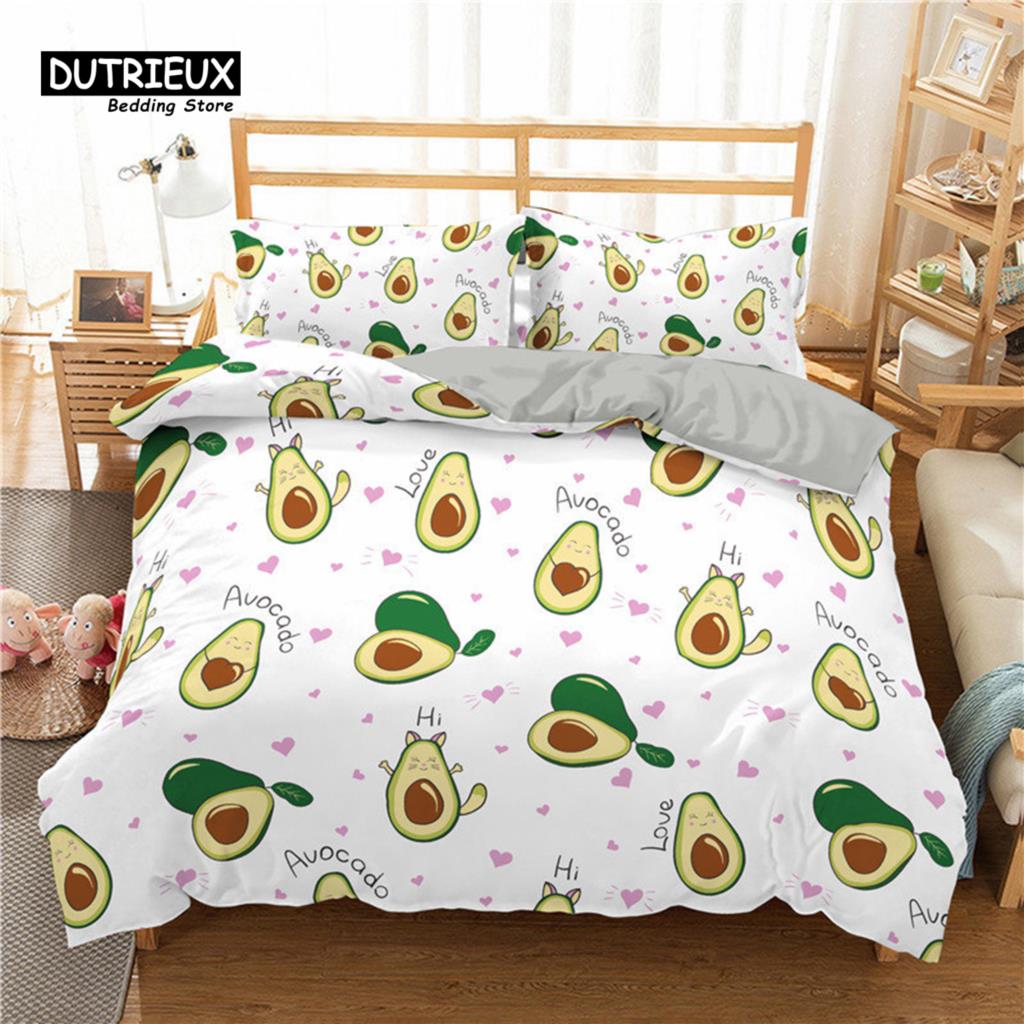 

Green Halved Avocado Pattern Duvet Cover Cartoon Funny Faces Avocado Bedding Set Twin King Microfiber Tropical Fruit Quilt Cover EU single(135x200cm)