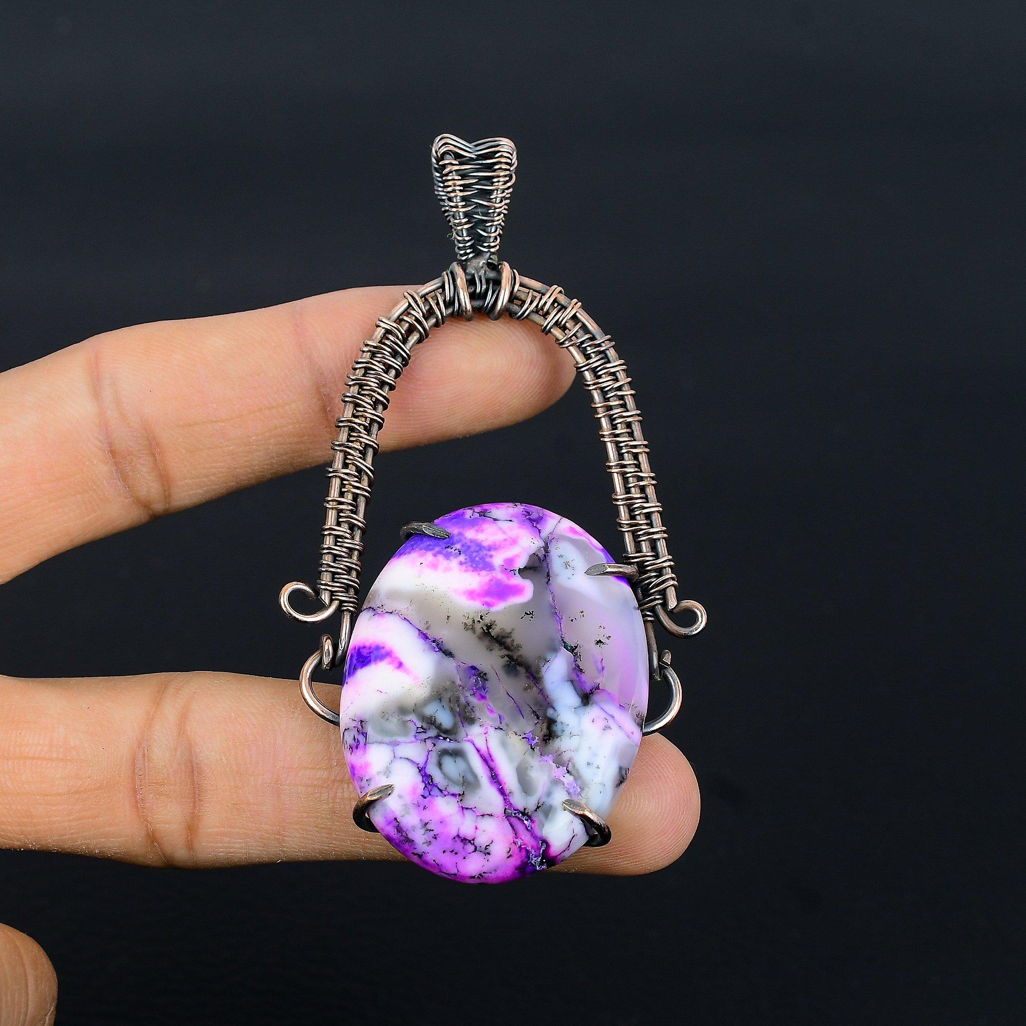 

Pink Dendrite Opal 999 Copper Wire Wrapped Pendant, Handmade Gemstone Pendant Jewelry, Gifts For Wife Brand New Pendant 2.55 Inches