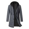 Men's Autumn and Winter Thickened Hooded Fake Two-piece Mid-length Coat Padded Solid Color Slim Windbreaker Jacket