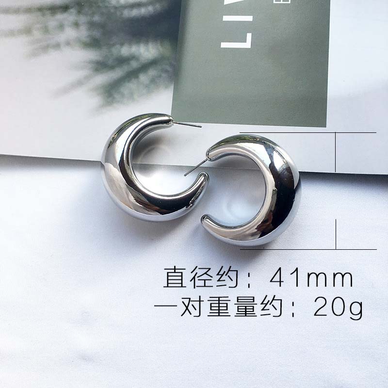

Vintage Gold Color C-shaped Half Moon Hoop Earrings for Women Fashion Metal CCB Glossy Geometric Chunky Earrings Zircon медный