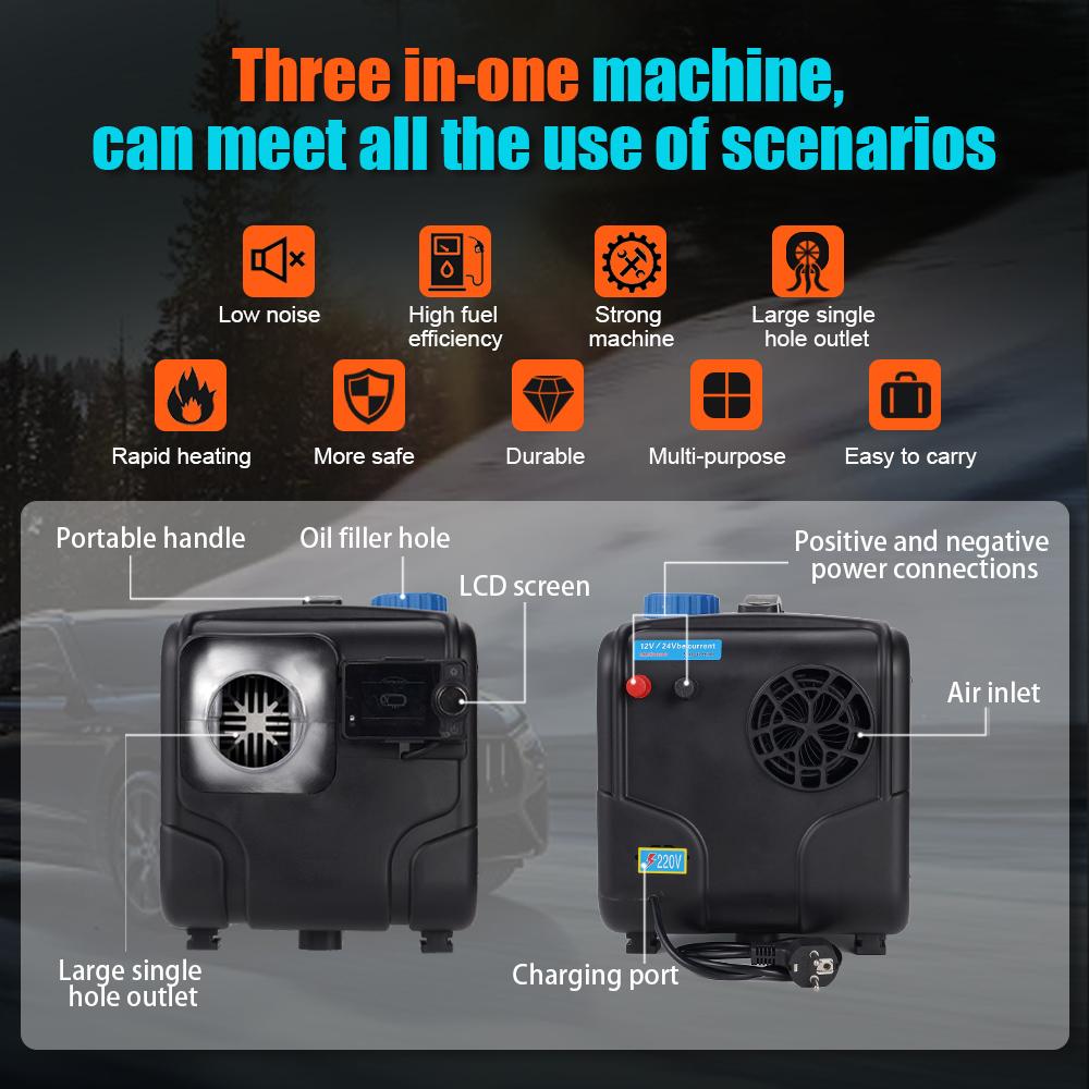 2/8KW Parking Diesel Heater Air Heater 12V/24V/220V With LCD Switch Silencer for Car Truck Boat RV Winter Heating Heater