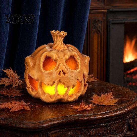 Halloween Ambient Light Cover 3D Printed Skull Pumpkin Candle Holder, Hollow Design Ornament Figurine, Multifunctional Lampshade for Party Favors