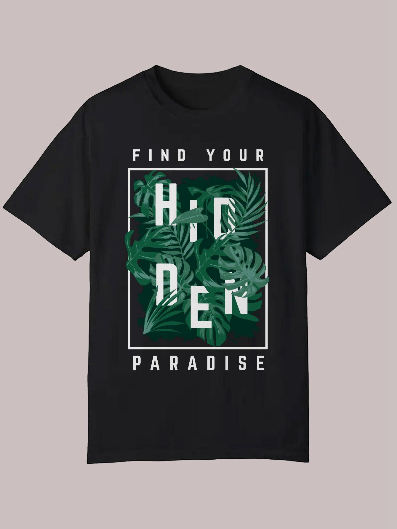 Summer Casual Crew Neck T-shirt - Find Your Hidden Paradise Graphic S