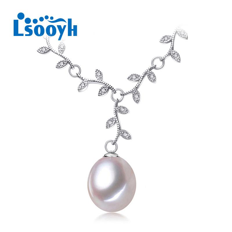 

LSOOYH модное ожерелье с подвеской в ​​виде листа для женщин, ожерелье с подвеской из пресноводного жемчуга и растениями