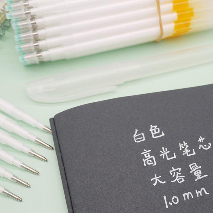 Large Capacity White Gel Pen Refills for Calligraphy and Highlighting (1.0mm, Black Cardstock Compatible).