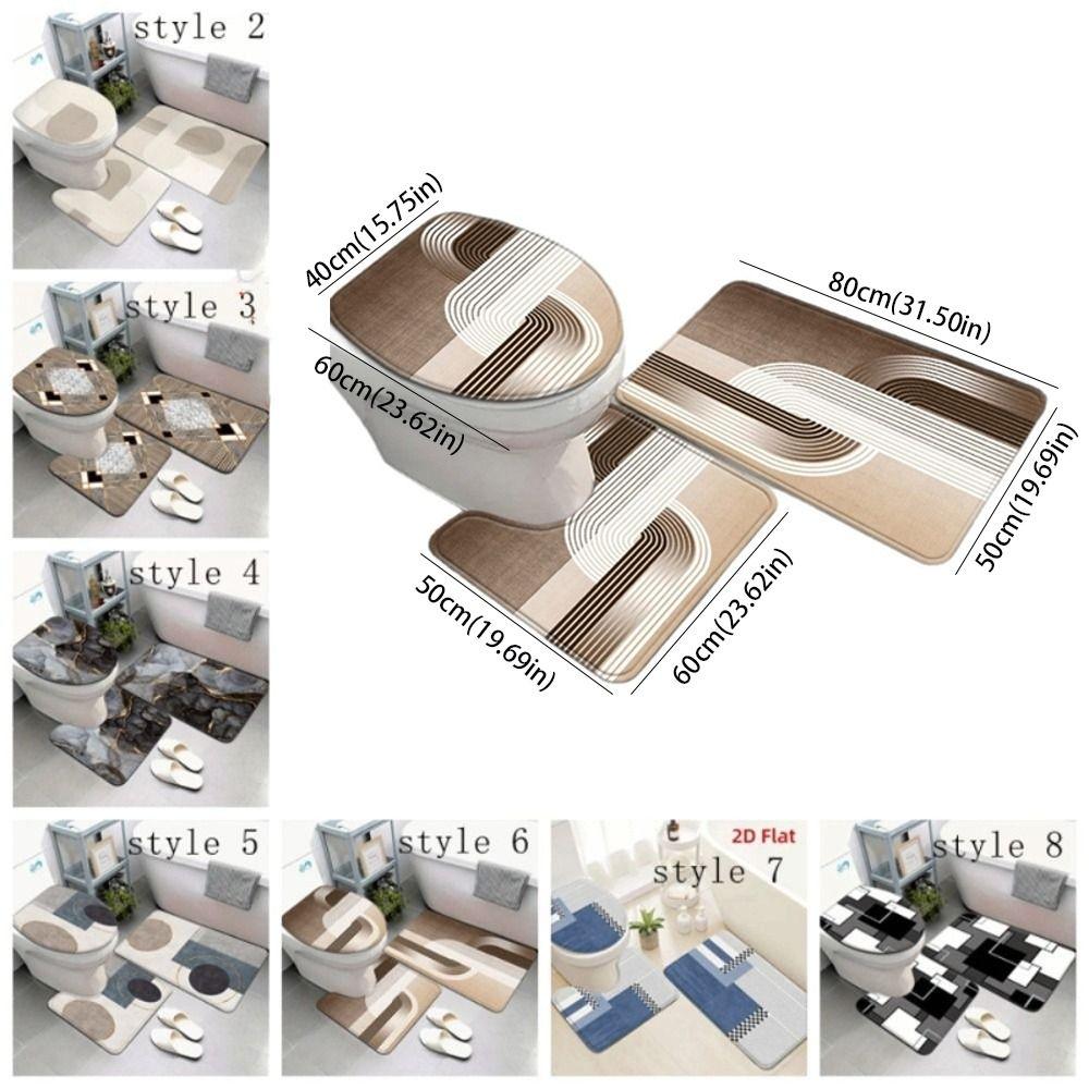 3PCS/SET Marble Pattern Bathroom Mat Soft Toilet Lid Cover Nordic-style Non-Slip Rug Home Floor