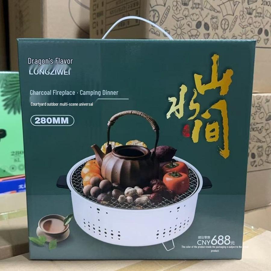 Churrasqueira a Carvão para Exterior com Grelha Redonda para Casa, Preparo de Chá, Acampamento e Uso como Fogão de Aquecimento