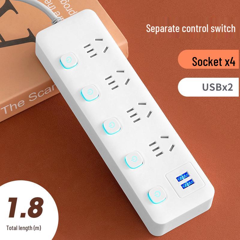 Multi-Function Household Power Strip with Cord, featuring a Multi-Hole Socket Panel for Dorms