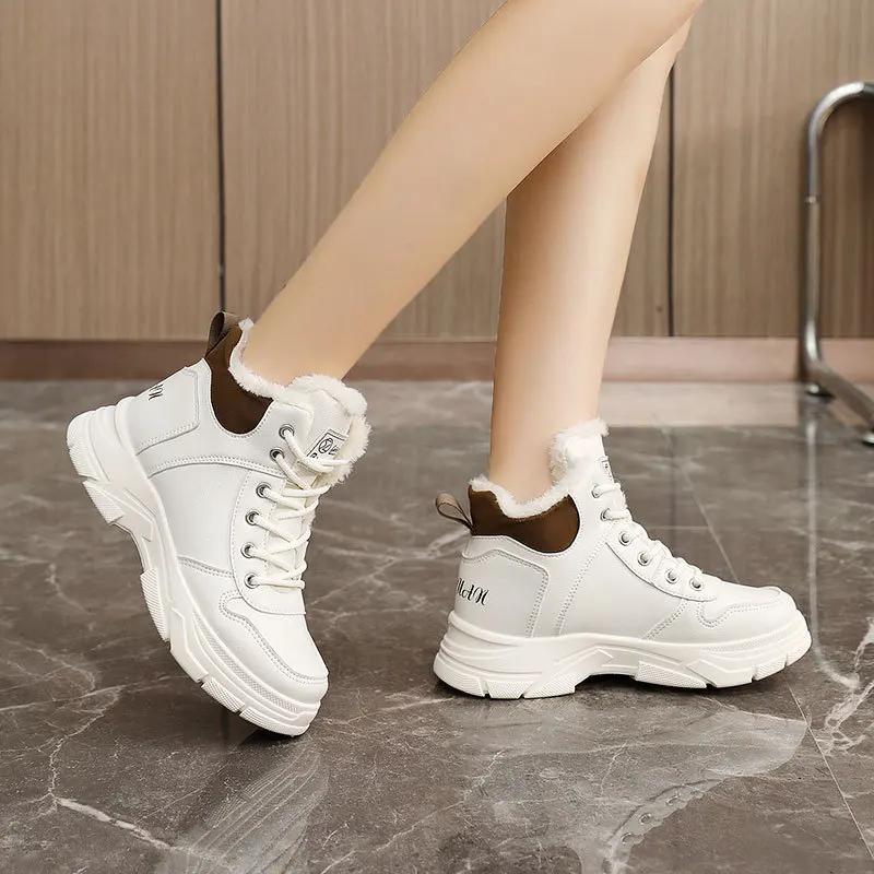 Fashion Women's Ankle Boots Warm Comfortable Women Boots Outdoors Non-Slip Cotton Shoes High Top Lace-up Women Platform Sneakers