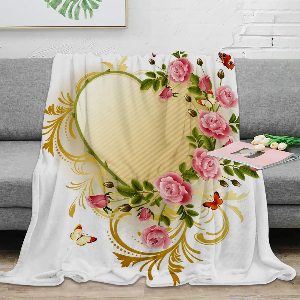 Pink Rose Bouquet White Throw Blanket Portable Warm Blanket for Beds Home Decor Sofa Blanket