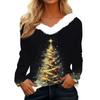 Women's Fashion Long Sleeve Christmas Print Party Plush Top