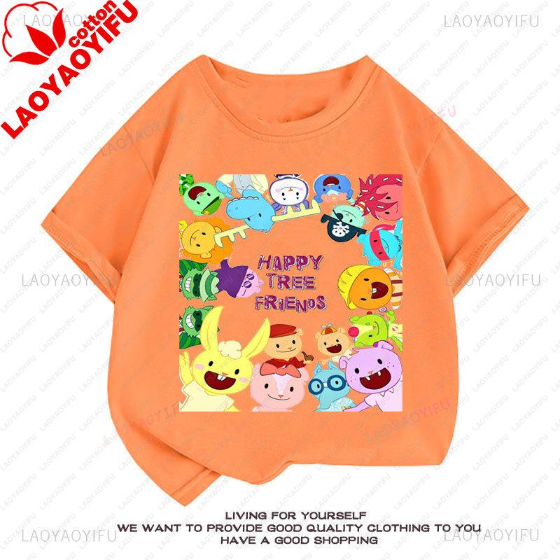 Camiseta Happy Tree Friends Estilo Kawaii Lindo Abrazos Dibujos Animados Gráfico Manga Corta Camiseta Oversize Casual Divertido Ropa Y2k