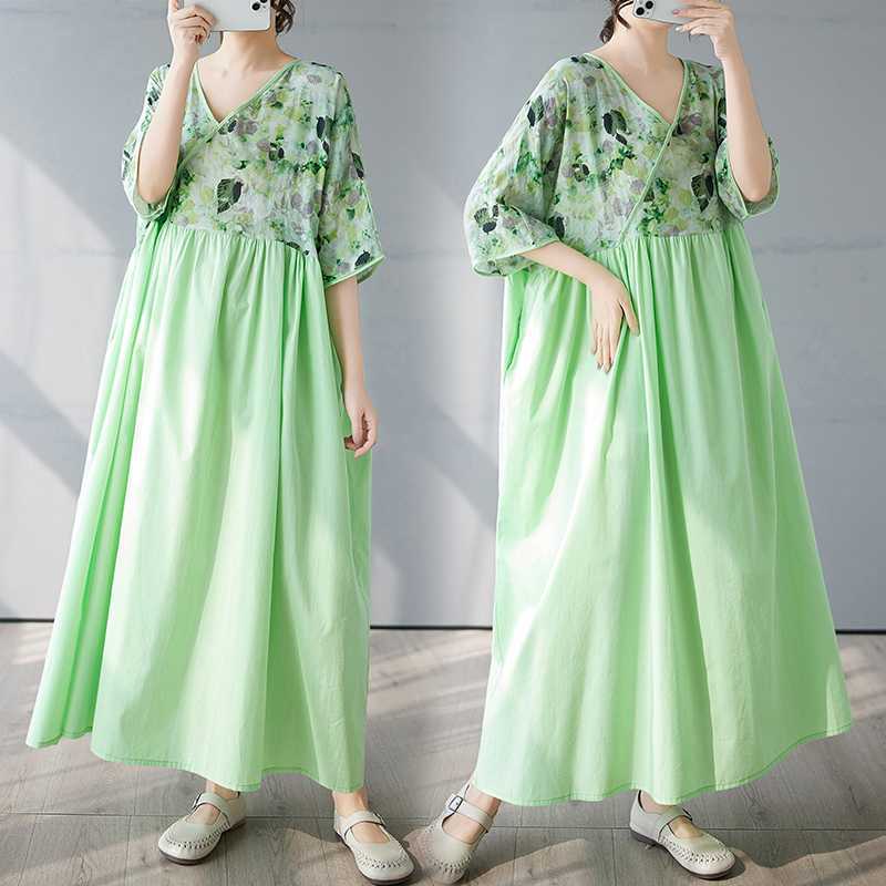 Summer Patchwork Retro Style Dress Long Skirt