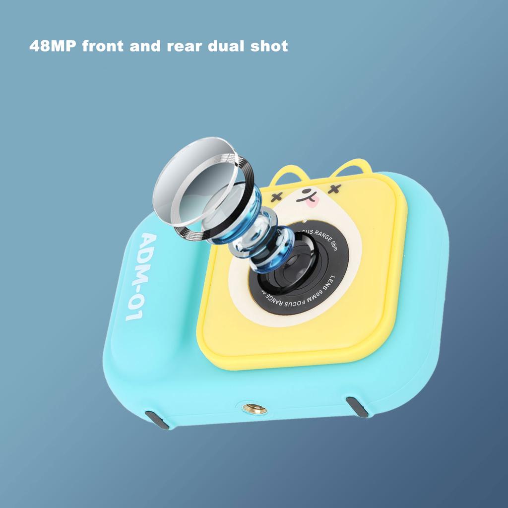 2.4in IPS Screen Children"s Camera Front Rear Dual 48MP 600mAh Rechargeable Kid Camera Blue