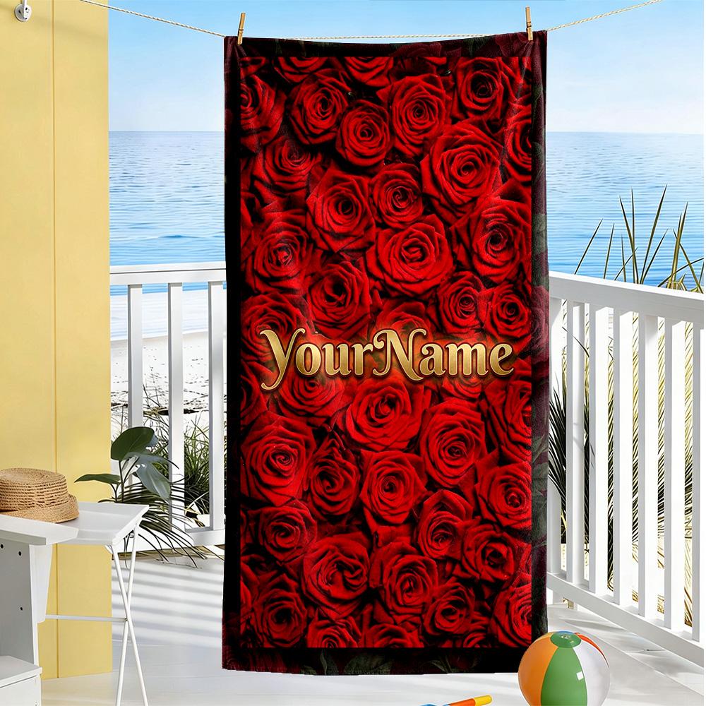 Rose Personalized Name Beach Towel High Absorbency & Quick-Dry Perfect for Traveling Yoga Camping and Swimming