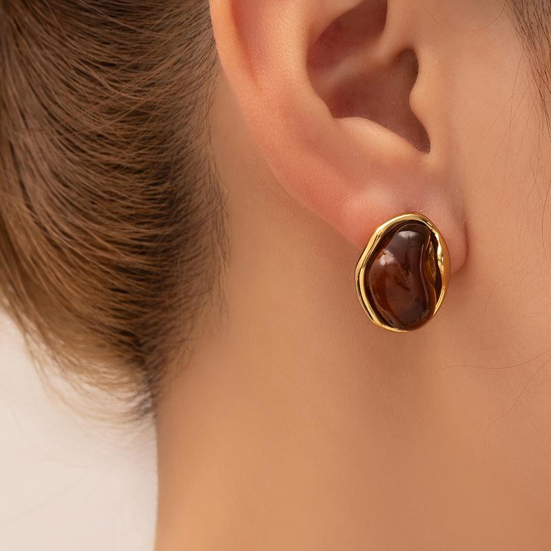 Unregelmäßige Bernsteinfarbe Geometrische Damenstecker Brauner Imitationsstein Acryl Kleine Ohrringe für Damen 2025 neu im