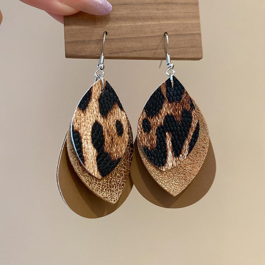 European and American retro fabric flower fringed leopard print earrings earrings personalized temperament earrings women